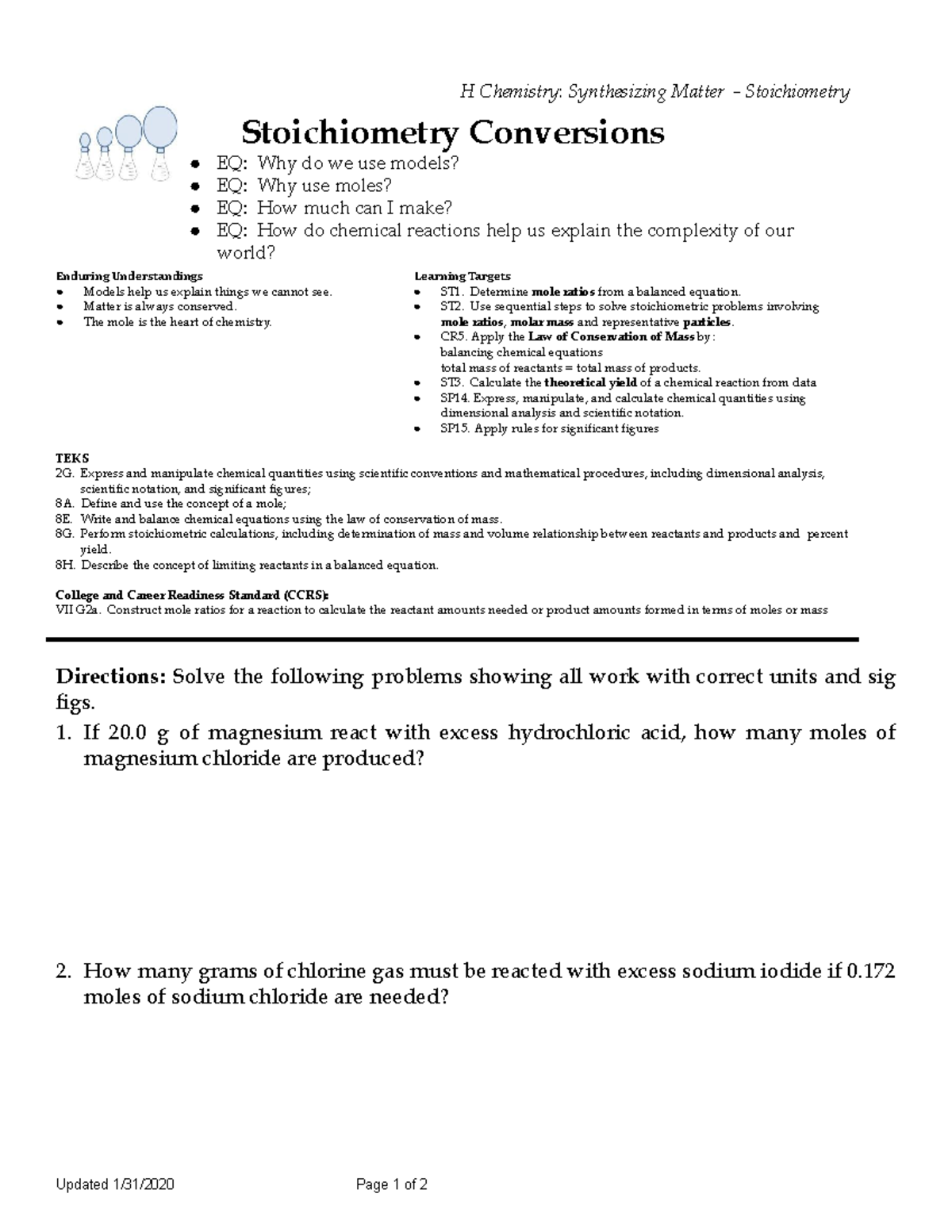 Avery Mc Donald - H Stoichiometry Conversions S - H Chemistry ...