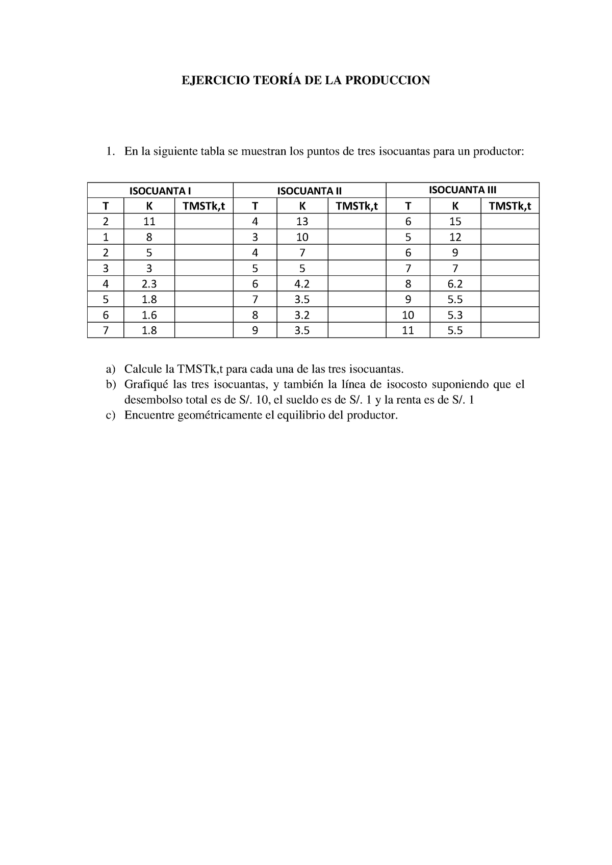 Ejercicio Teoría DE LA Produccion - EJERCICIO TEORÍA DE LA PRODUCCION ...