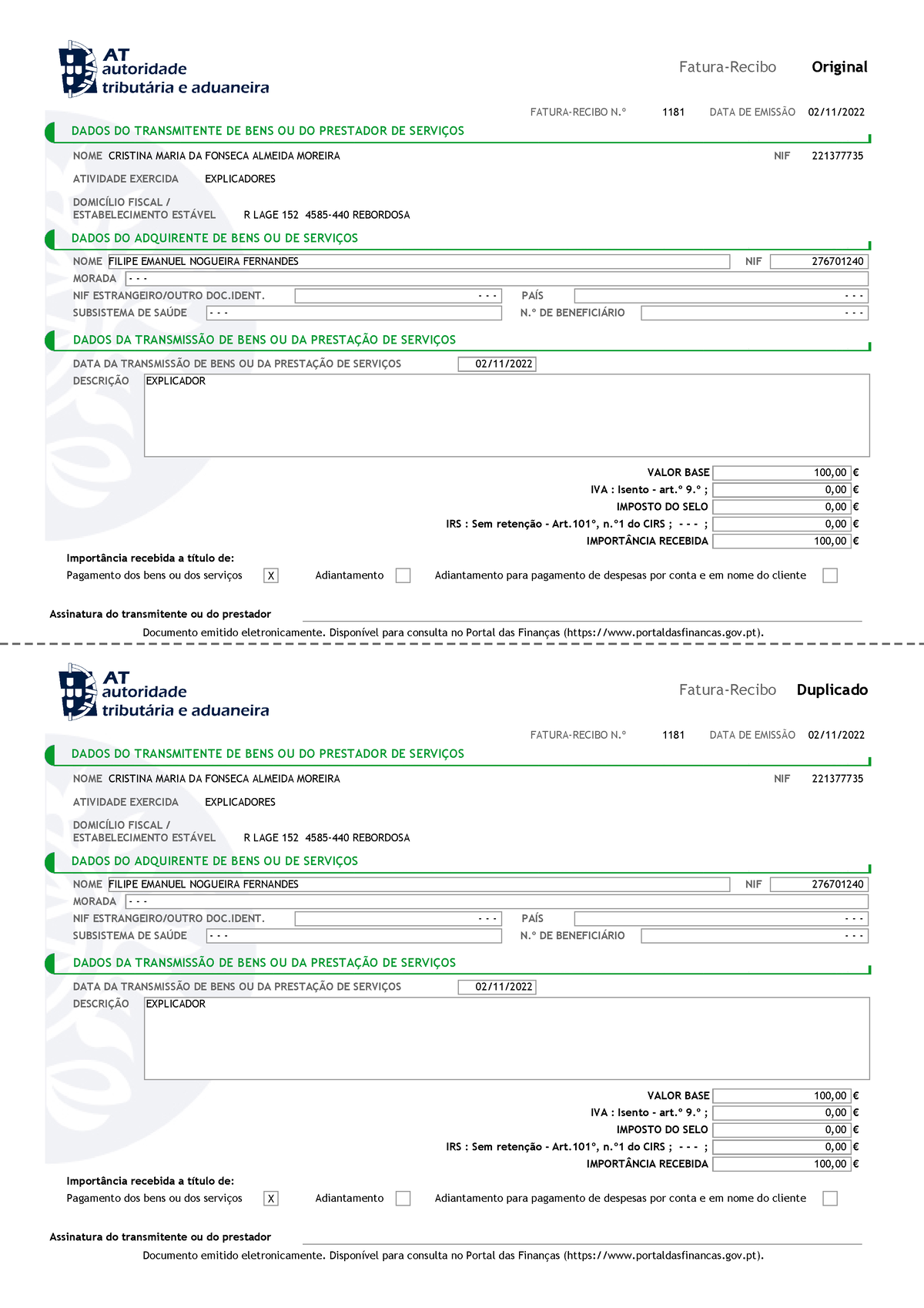 Documento (15) - Xxxx - FATURA-RECIBO N.∫ DATA DE EMISS√O ATIVIDADE ...