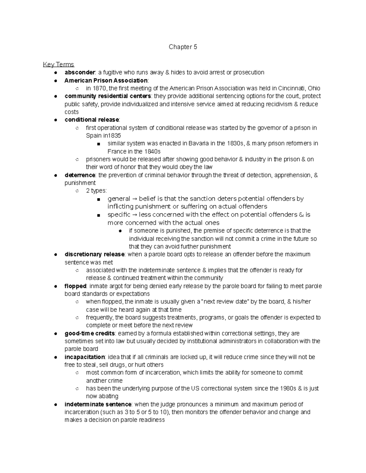 Chapter 5 - Dr. Alex Szalewski - Chapter 5 Key Terms absconder: a ...