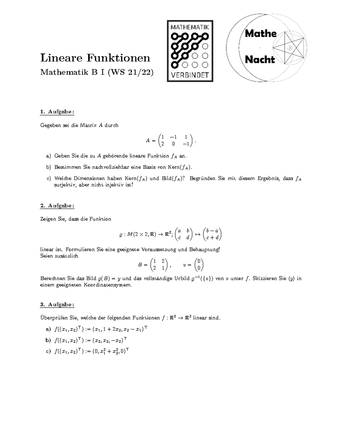 Aufgaben Lineare Funktionen - MATHEMATIK VERBINDET Lineare Funktionen ...