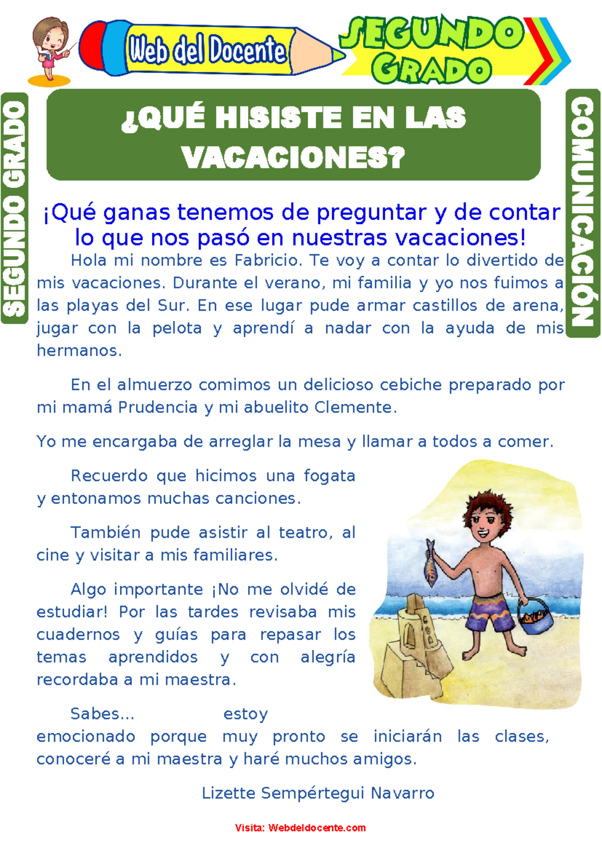 Qué Hiciste en las Vacaciones para Segundo Grado de Primaria ...