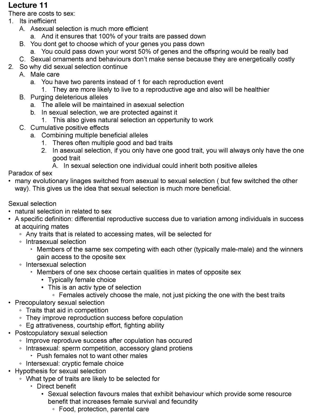 Psych 3f03 Lecture 11 Lecture 11 There Are Costs To Sex Its Inefficient A Asexual Selection