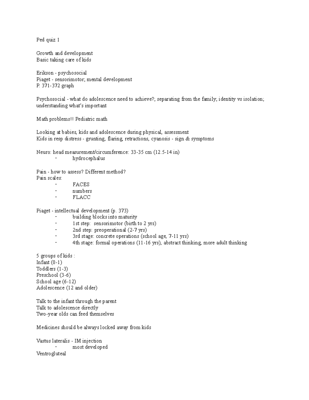 Peds q1 - Pedi lecture notes - Ped quiz 1 Growth and developmentBasic ...