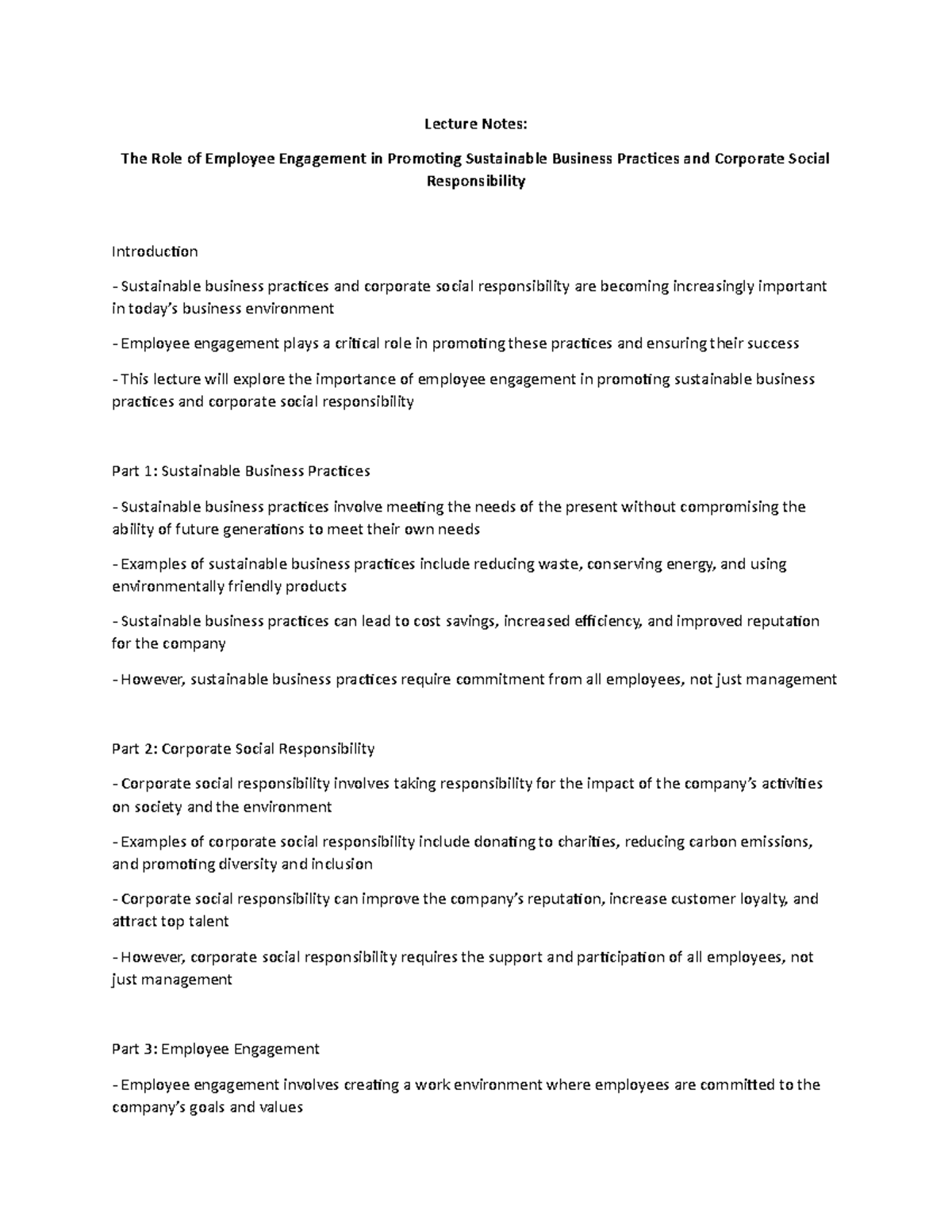 Lecture Notes: The Role of Employee Engagement in Promoting Sustainable ...