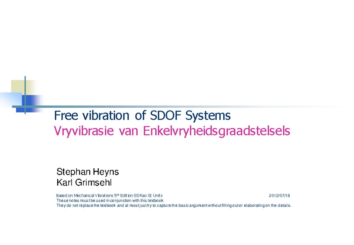 1.2 Chapter 02 Free vibration of SDOF - Free vibration of SDOF Systems ...