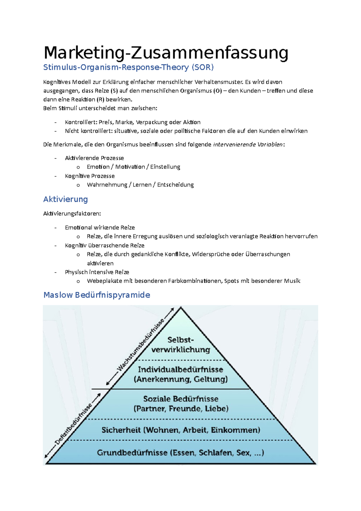 Marketing - Zusammenfassung - Marketing-Zusammenfassung Stimulus ...