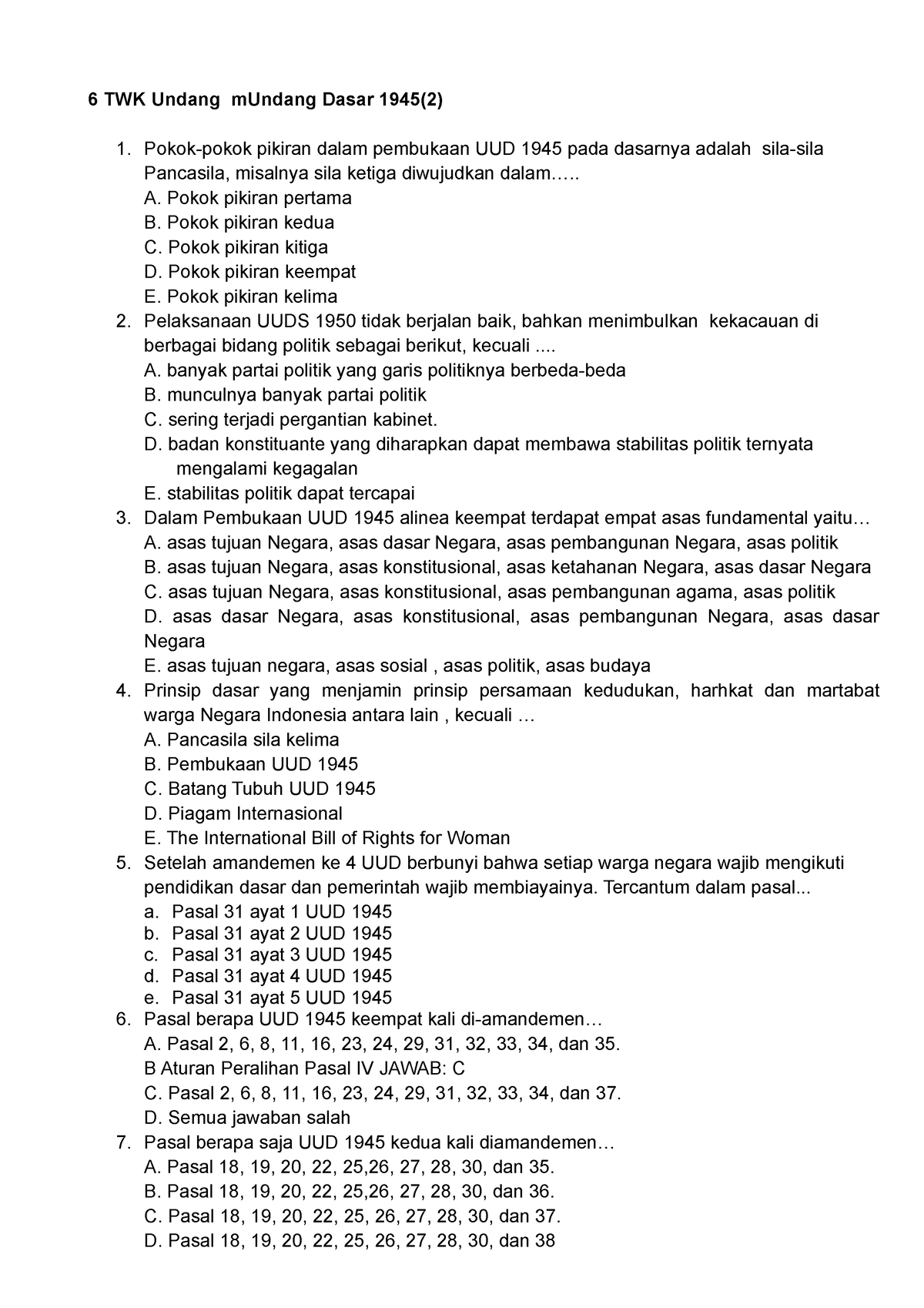 Kewarganegaraan Undang Undang Dasar 1945 - 6 TWK Undang MUndang Dasar ...