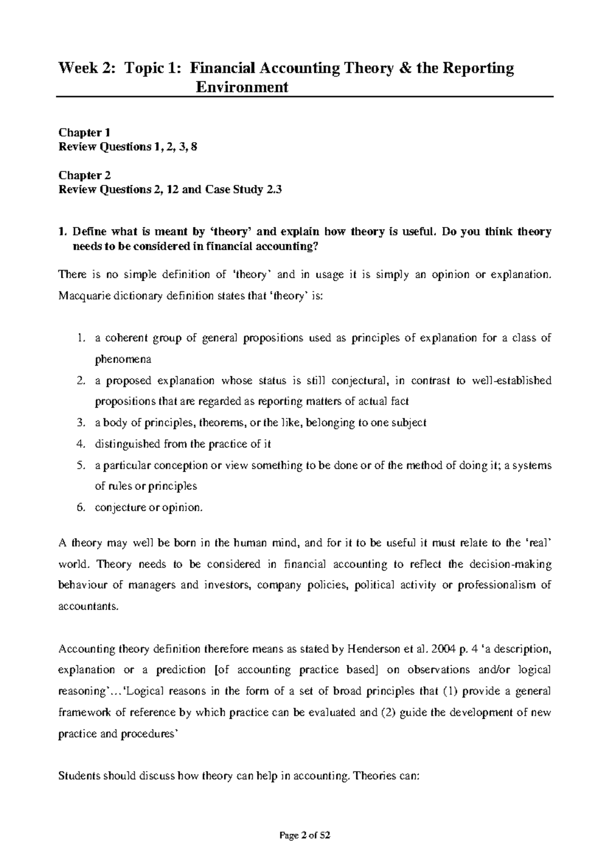 Week 2 updated - Week 2: Topic 1: Financial Accounting Theory & the ...