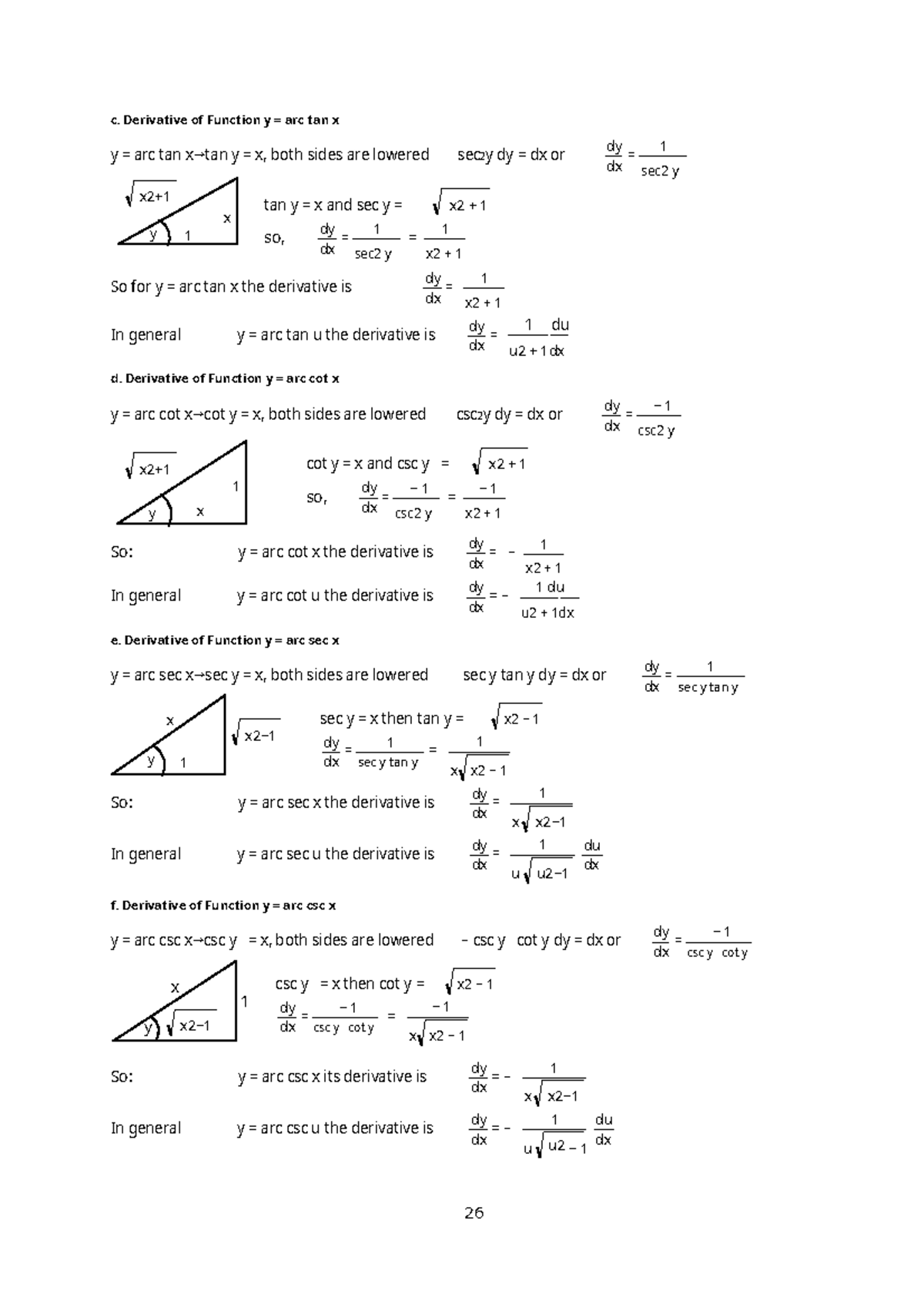 Basic math materials-9 - c. Derivative of Function y = arc tan x y ...