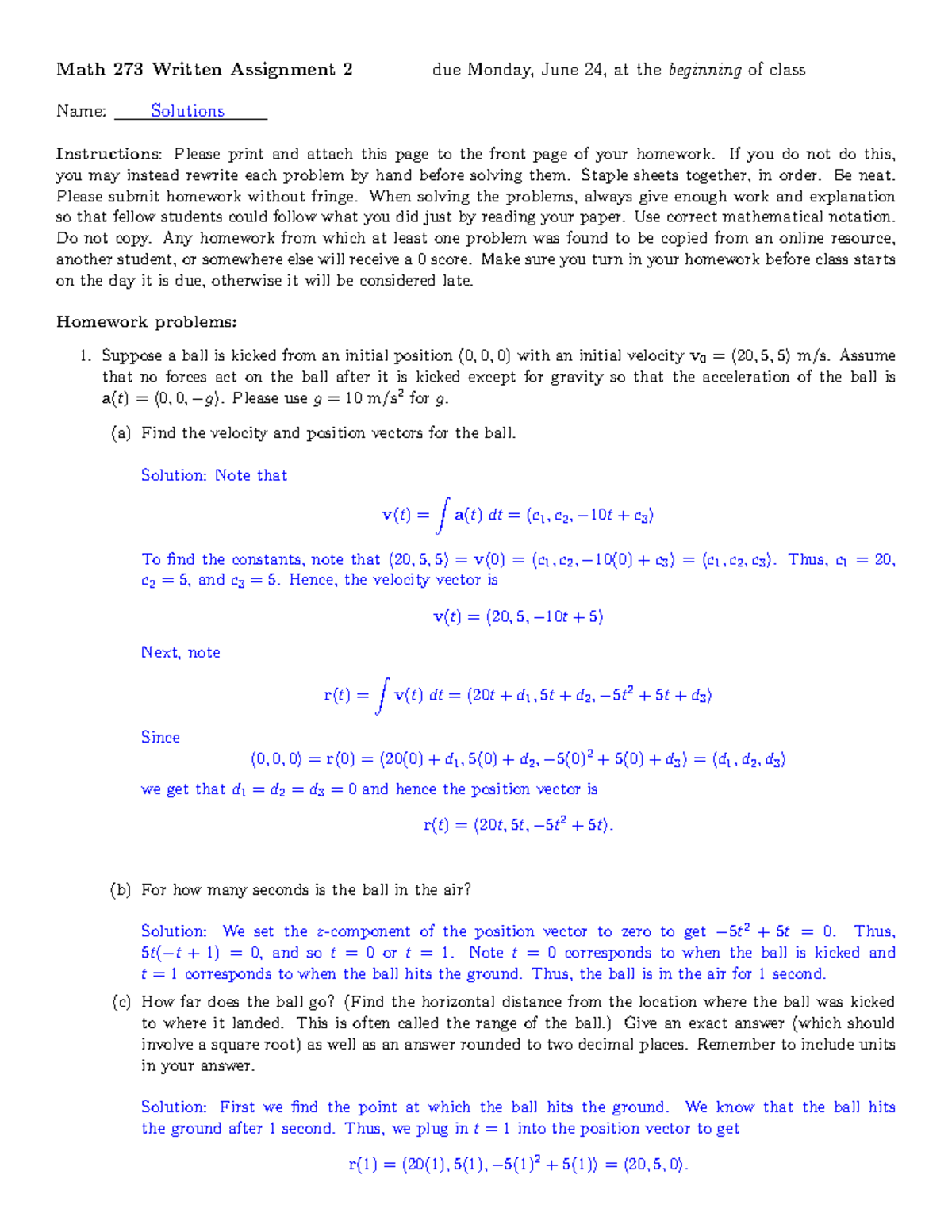 WA2 Solutions - homework - Math 273 Written Assignment 2 due Monday ...