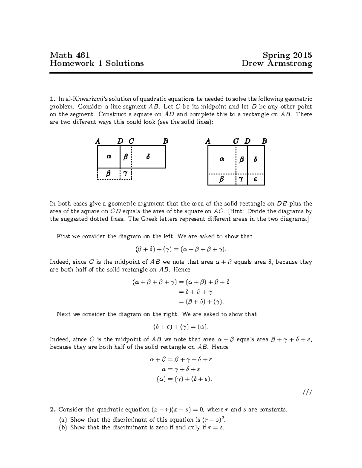 Spring 15, Hw 1 Sol - Homework - Math 461 Spring 2015 Homework 1 ...