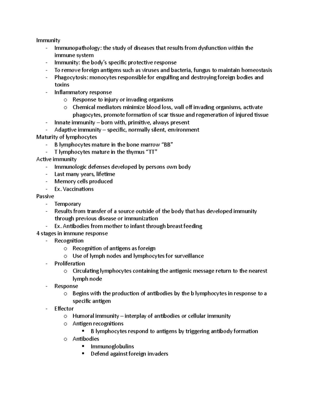 Immunity presentation notes - Immunity - Immunopathology: the study of ...