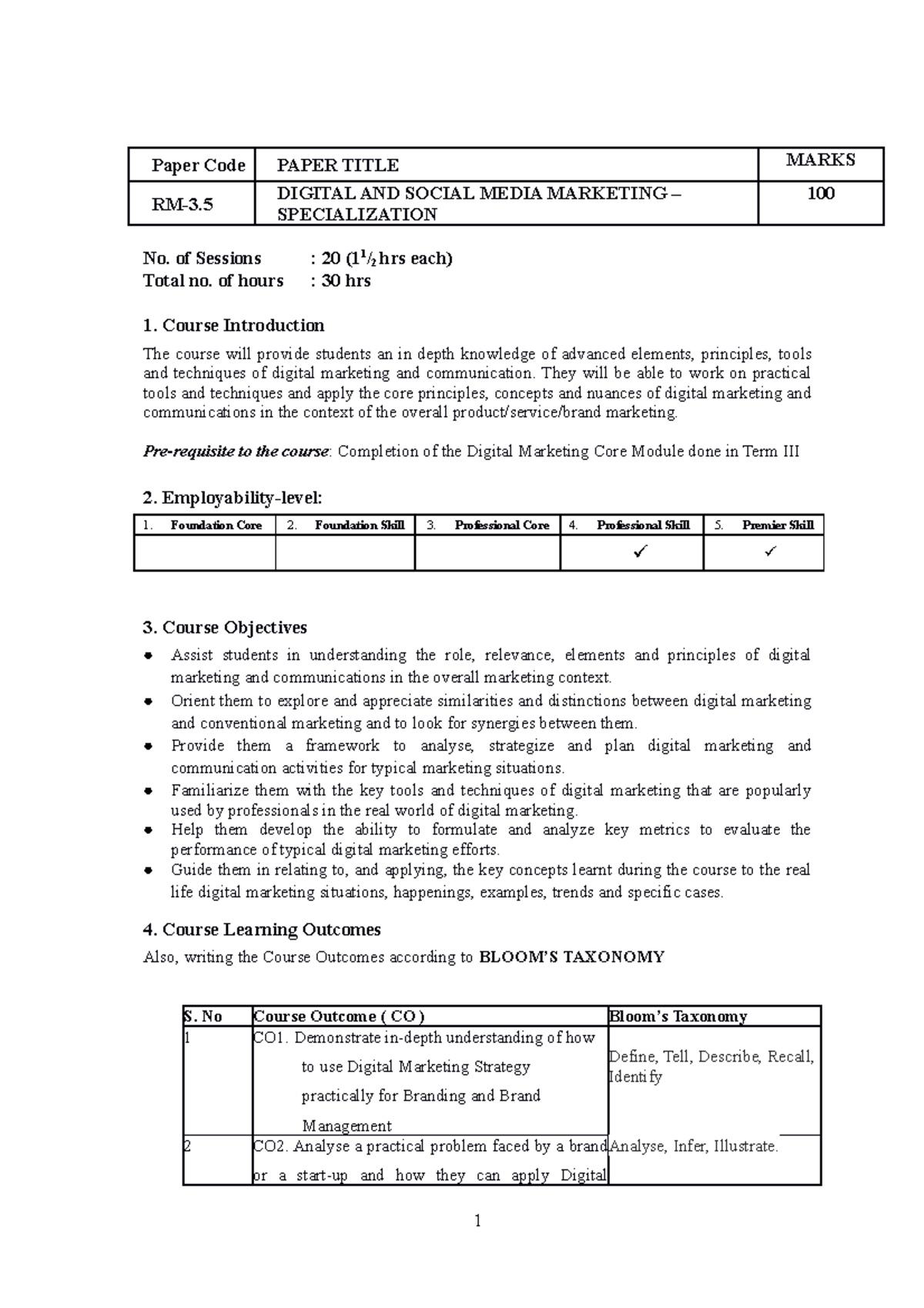 DSMM Specialisation Module PLAN 2022 JIMS - Paper Code PAPER TITLE ...