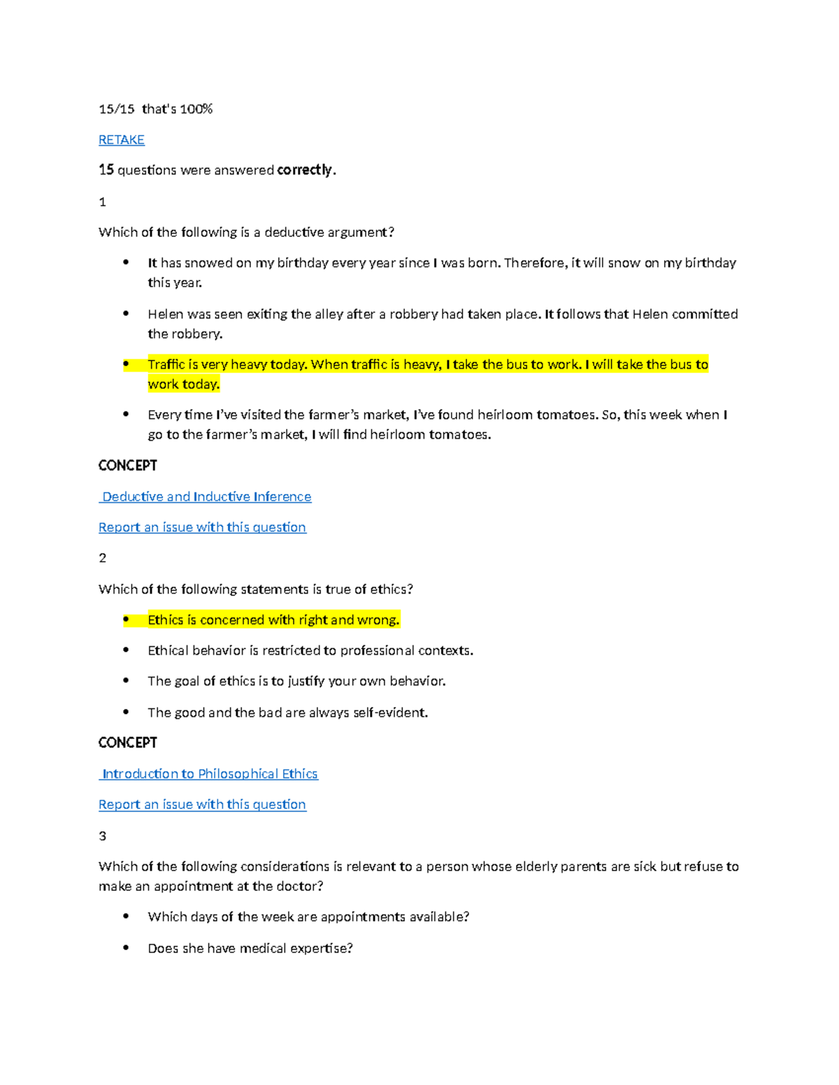 Introduction to Ethics Unit 1 Milestone (Sophia) - 15/15 that's 100% ...