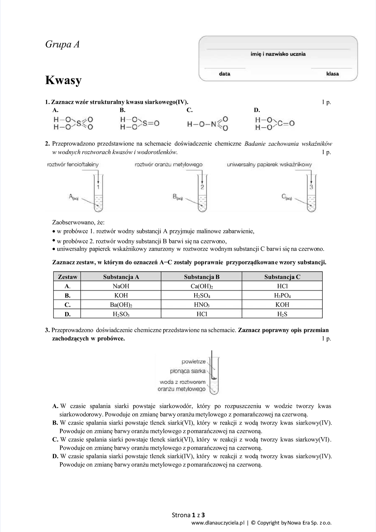 Kwasy Sprawdzian Klasa 8 Krzyzowka www.studocu.com