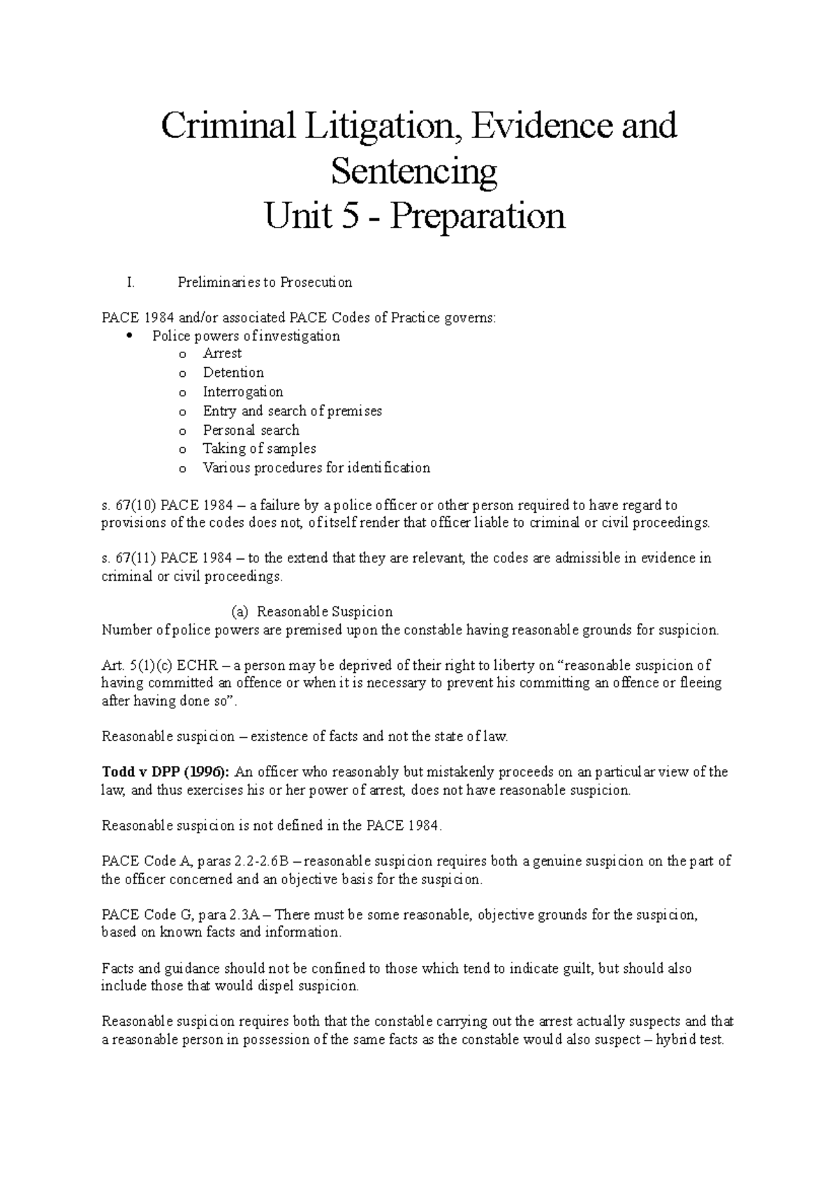 Criminal Litigation, Evidence And Sentencing - Unit 5 - Preparation ...