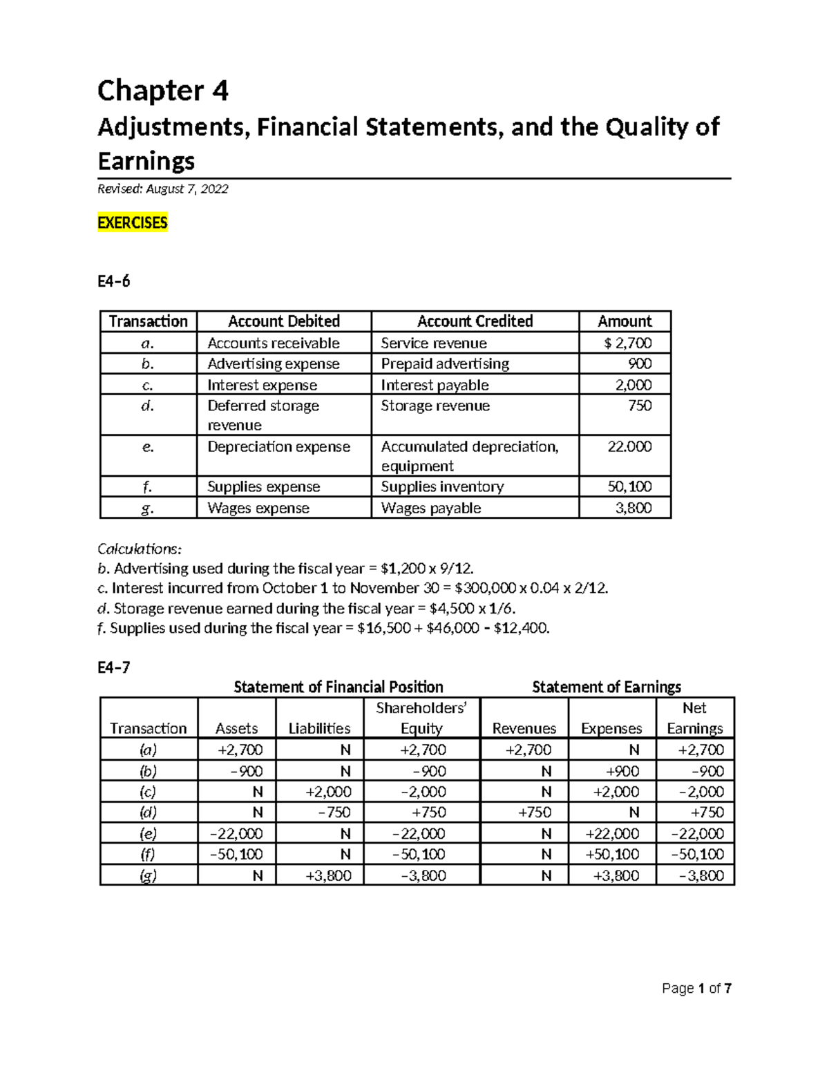 BU 127 Ch 04 In Class Solution - Chapter 4 Adjustments, Financial ...