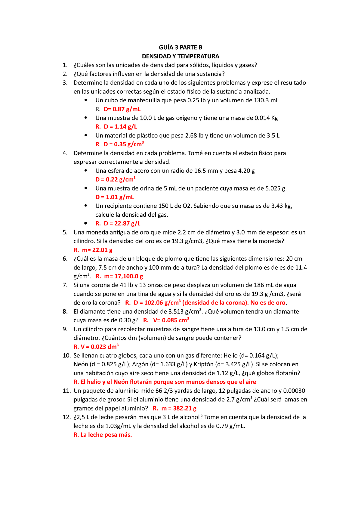 GUÍA 3 Parte B Densidad Y Temperatura - GUÍA 3 PARTE B DENSIDAD Y ...