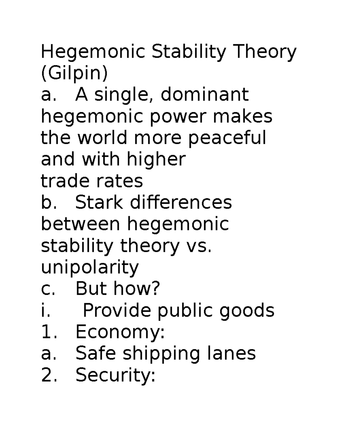 Glycolysis Breakdown Notes Hegemonic Stability Theory Gilpin A A