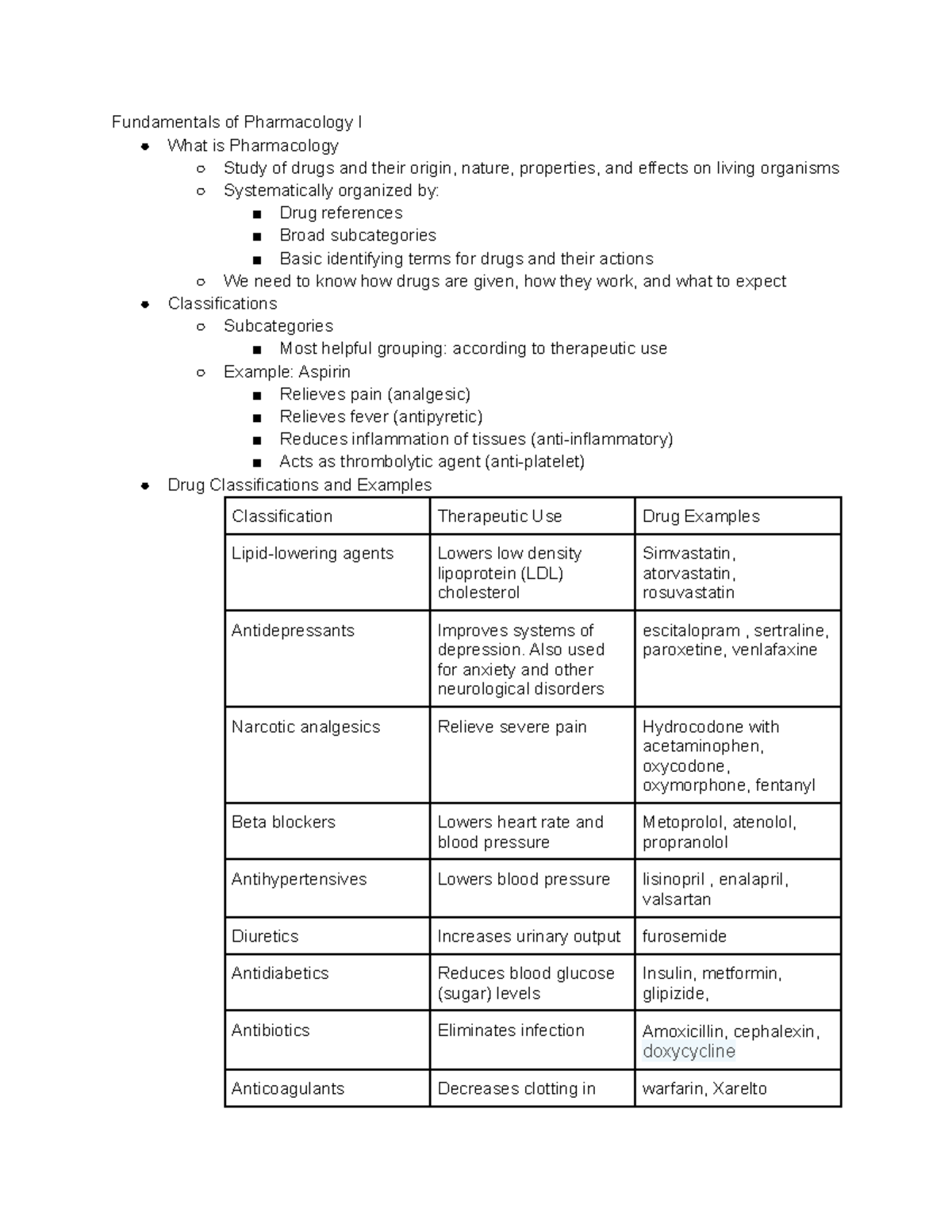 Week 1- Instruction Notes - Fundamentals of Pharmacology I What is ...