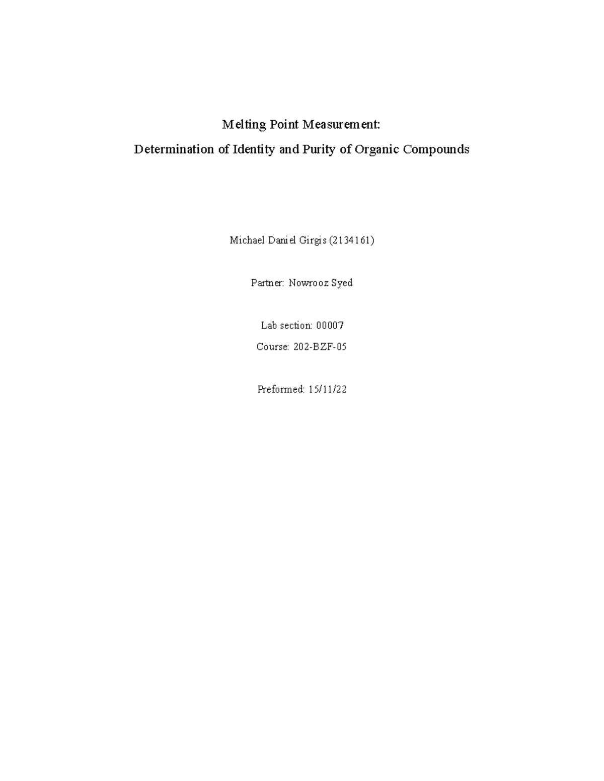 lab1 melting points organic - Melting Point Measurement: Determination ...