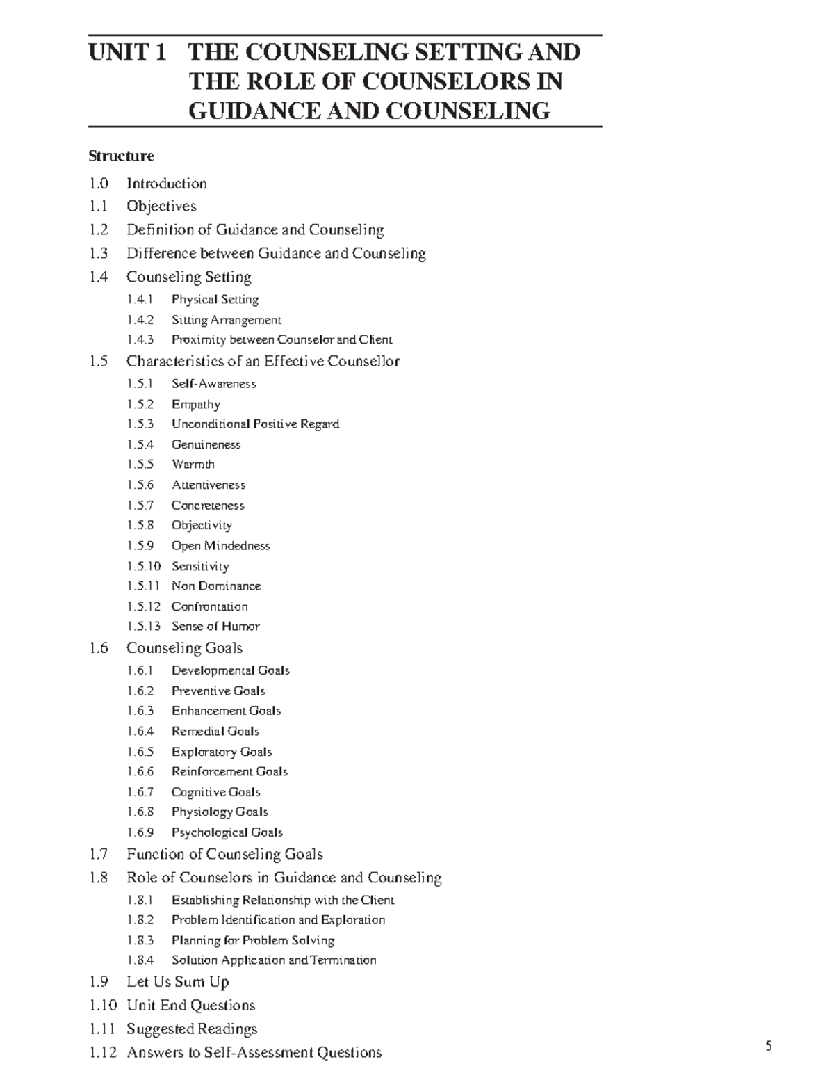 Unit-1 counselling - Psychology sem 6 notes - 5 The Counselling Setting ...