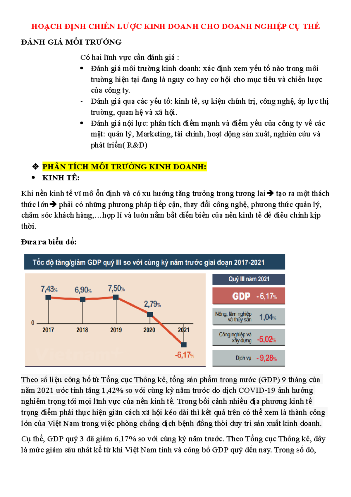 phan tich moi truong kinh doanh - HOẠCH ĐỊNH CHIẾN LƯỢC KINH DOANH CHO DOANH NGHIỆP CỤ THỂ ĐÁNH GIÁ - Studocu