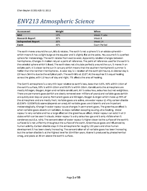 ENV242 Week 2 Notes - ENV242 ATMOSPHERIC SCIENCE WEEK 2 NOTES LECTURE 1 ...