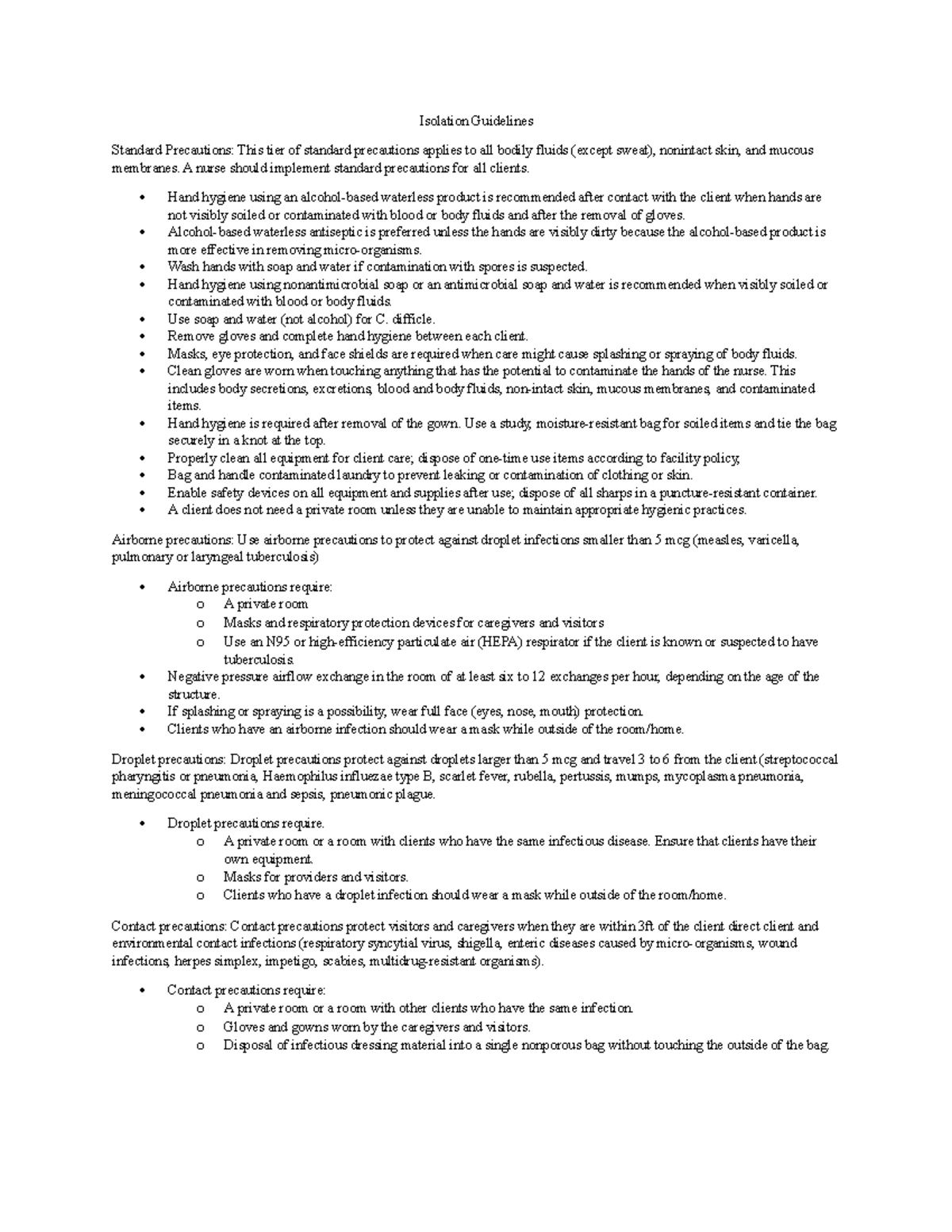 Isolation Guidelines Isolation Guidelines Standard Precautions This