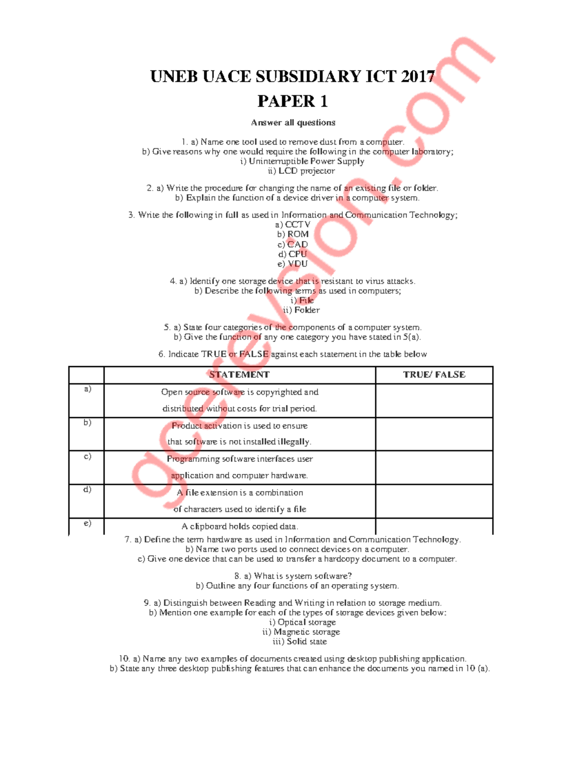 UNEB UACE Subsidiary ICT 2017 - UNEB UACE SUBSIDIARY ICT 2017 PAPER 1 ...