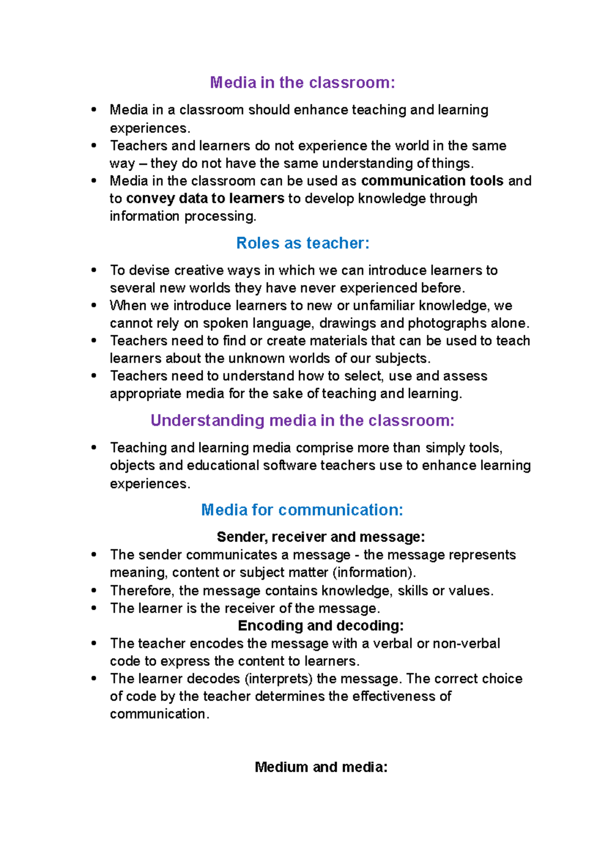 OPV 212 Chapter 9 - Media in the Media in a classroom should enhance ...