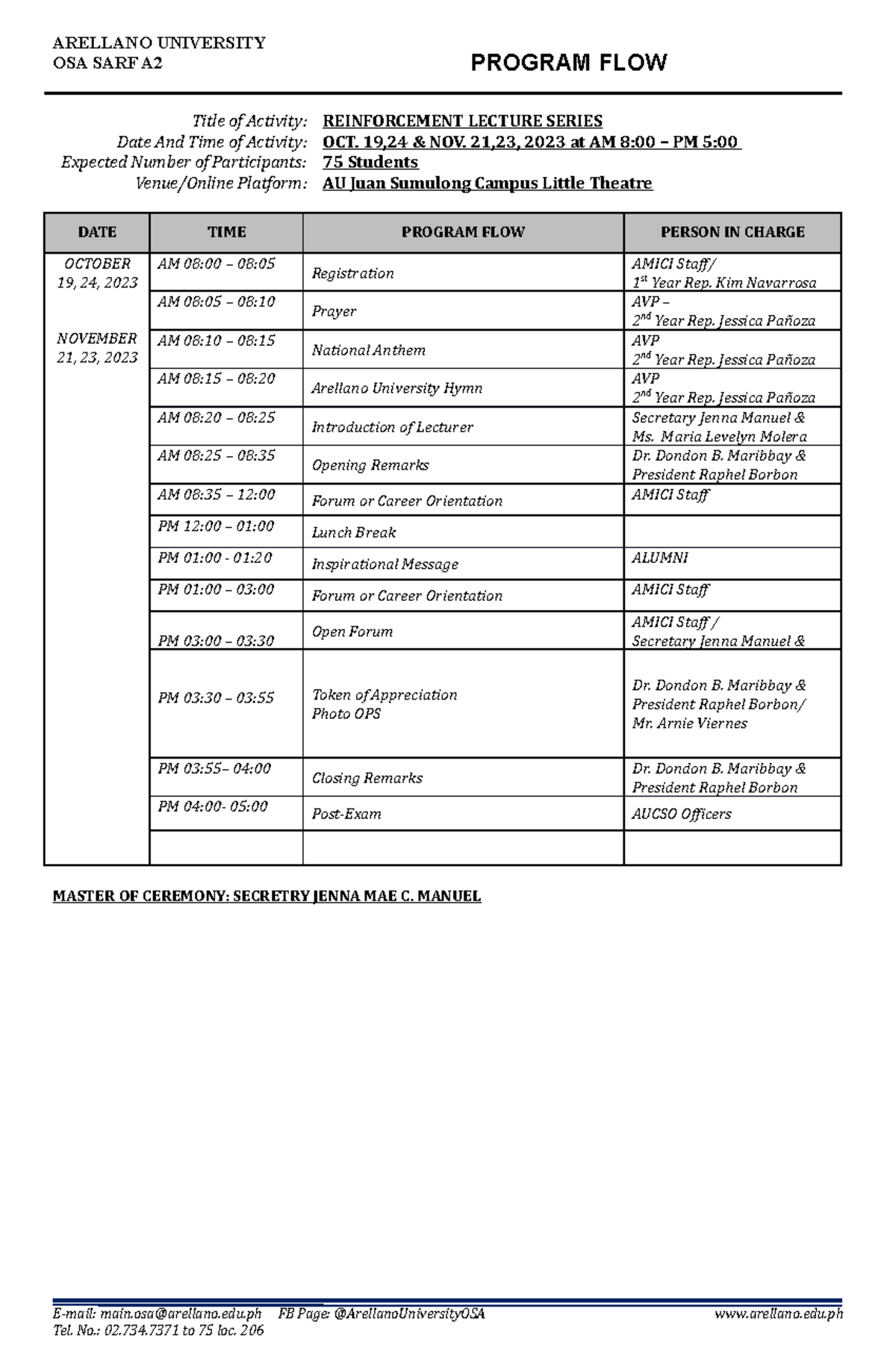 OSA SARF A2 Program Flow updated - OSA SARF A2 PROGRAM FLOW Title of ...