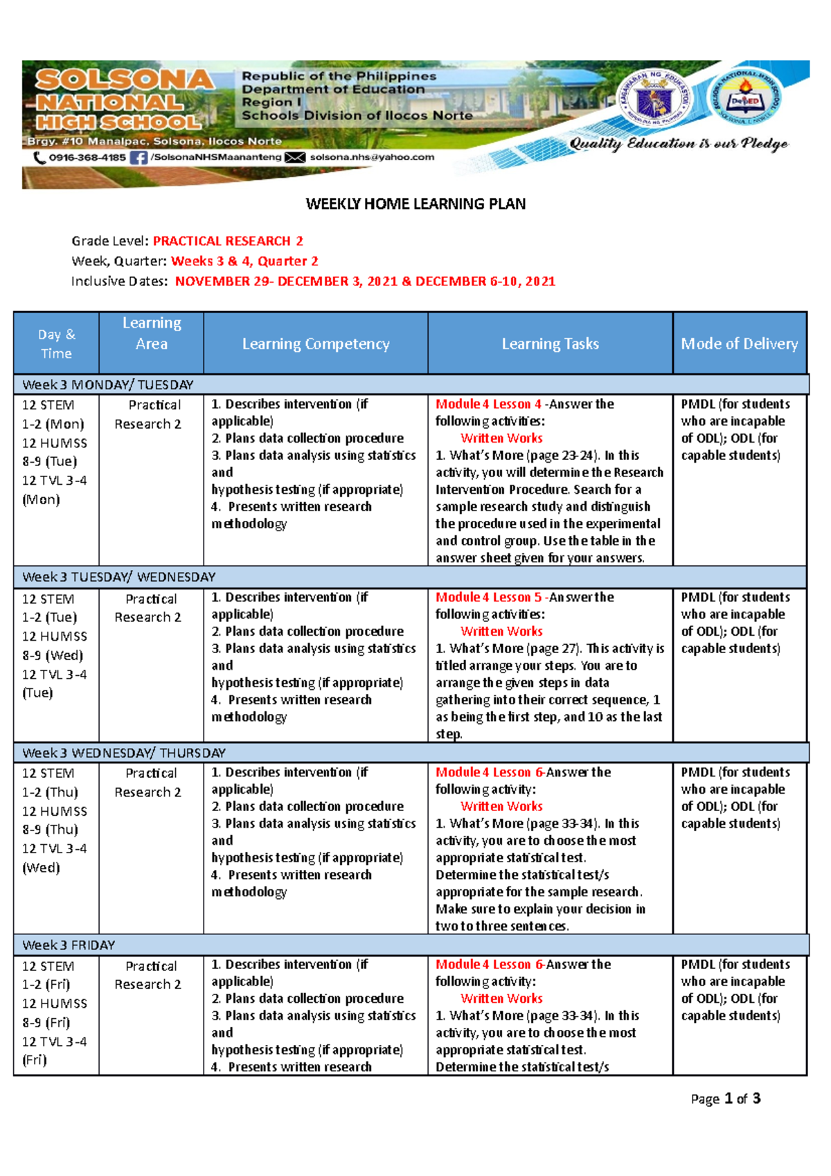 Q2 week 3 4 - This will facilitate easier work for students. - WEEKLY ...