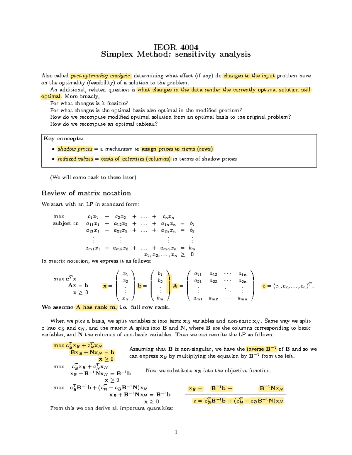 07 - Sensitivity analysis - IEOR 4004 Simplex Method: sensitivity ...
