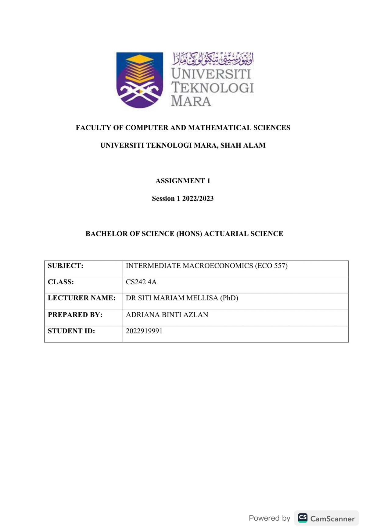 Assignment 1 - Question - Intermediate Macroeconomics - Studocu