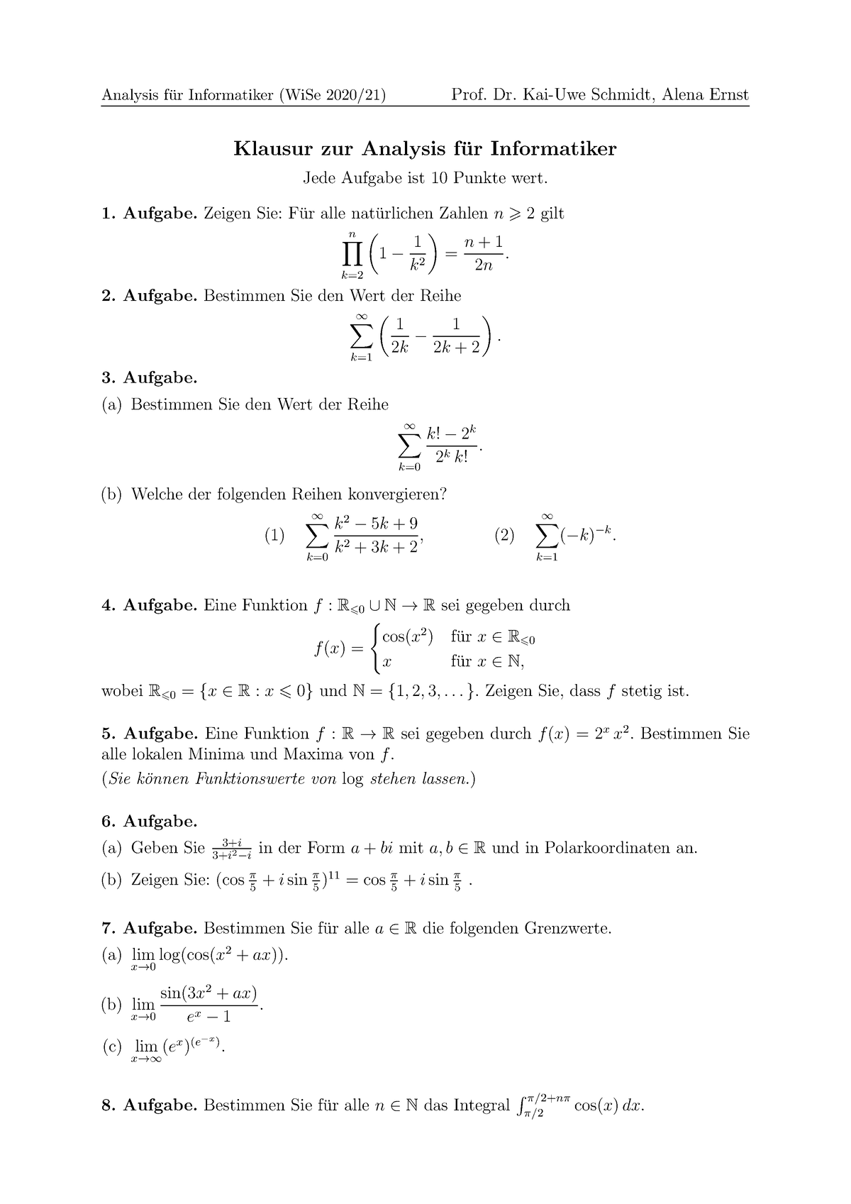 Klausur Ana Info X - Wintersemester - Analysis F ̈ur Informatiker (WiSe ...