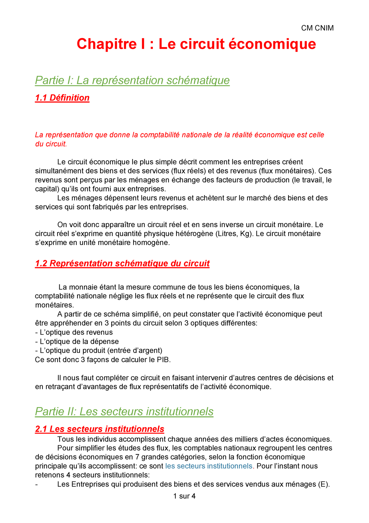 Le Circuit Economique - Notes De Cours 2 - 1 Sur 4 Chapitre I : Le ...