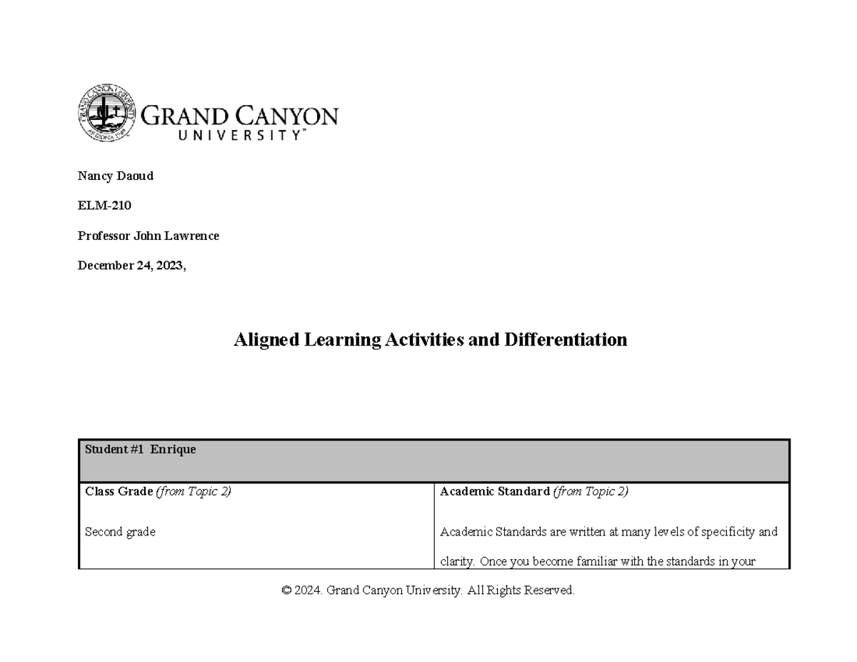 ELM210DT5Aligned Activities and Differentiation Nancy Daoud ELM