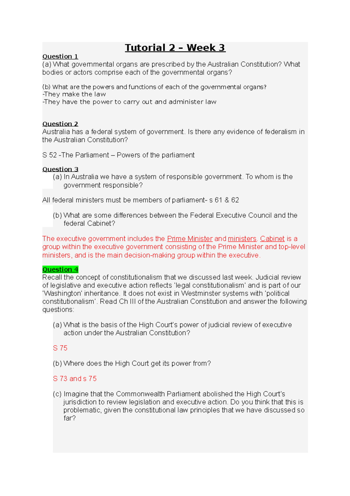 TUT 2 - Week 2 tutorial - Tutorial 2 – Week 3 Question 1 (a) What ...