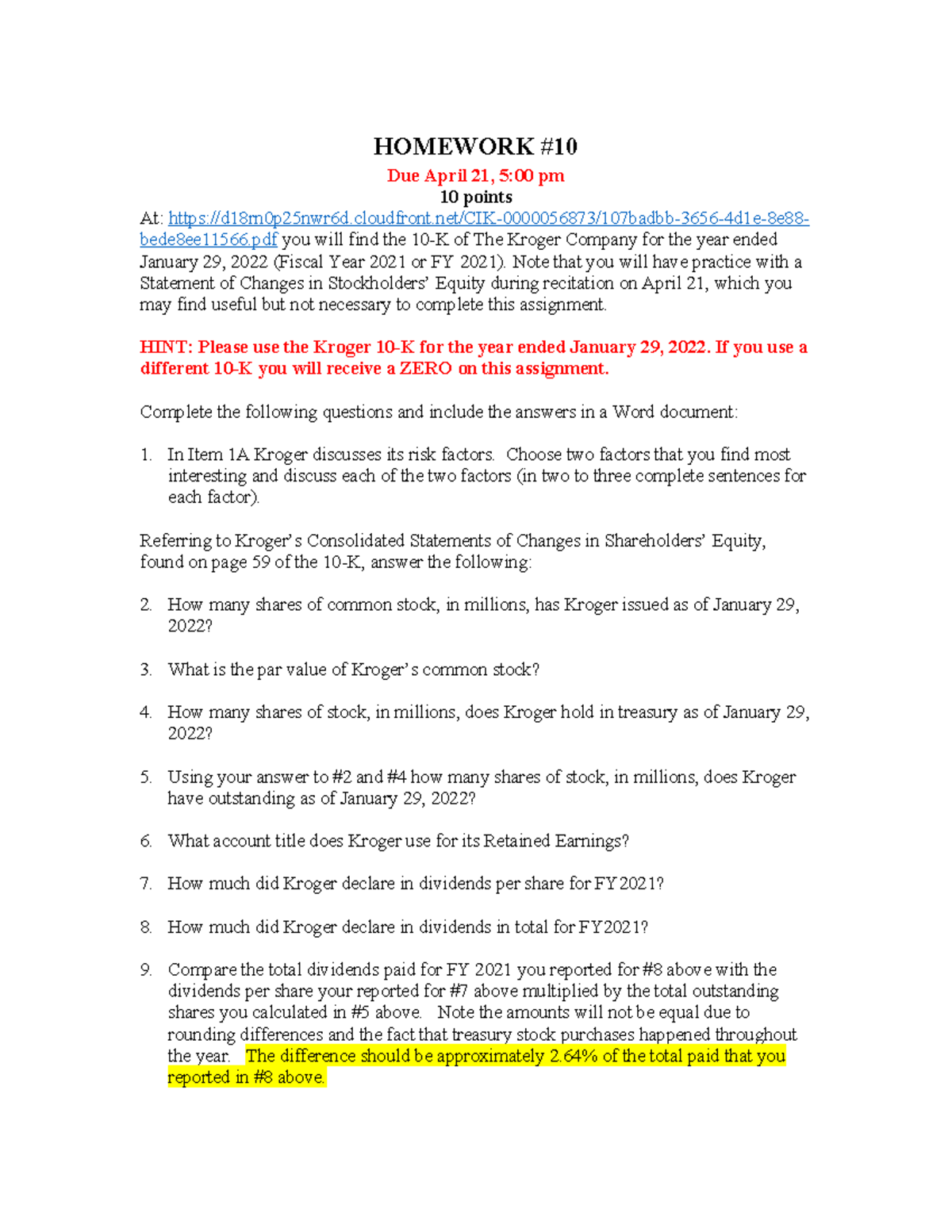 HWK #10 SS23 Instructions - HOMEWORK Due April 21, 5:00 pm 10 points At ...