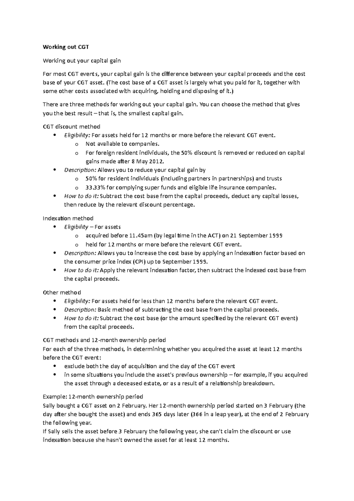 Working out CGT - Working out CGT Working out your capital gain For ...