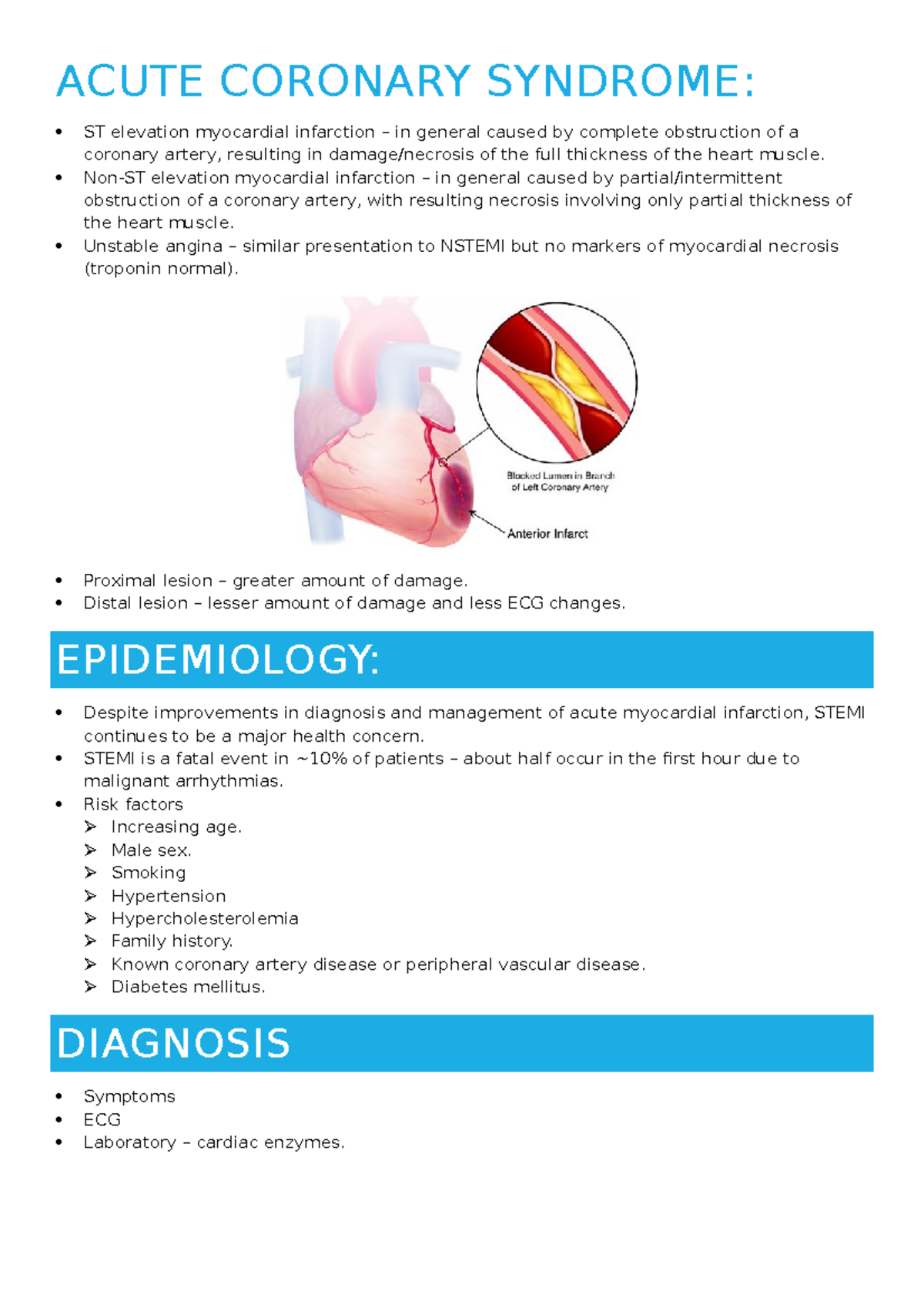 Acute coronary syndrome - ACUTE CORONARY SYNDROME: ST elevation ...