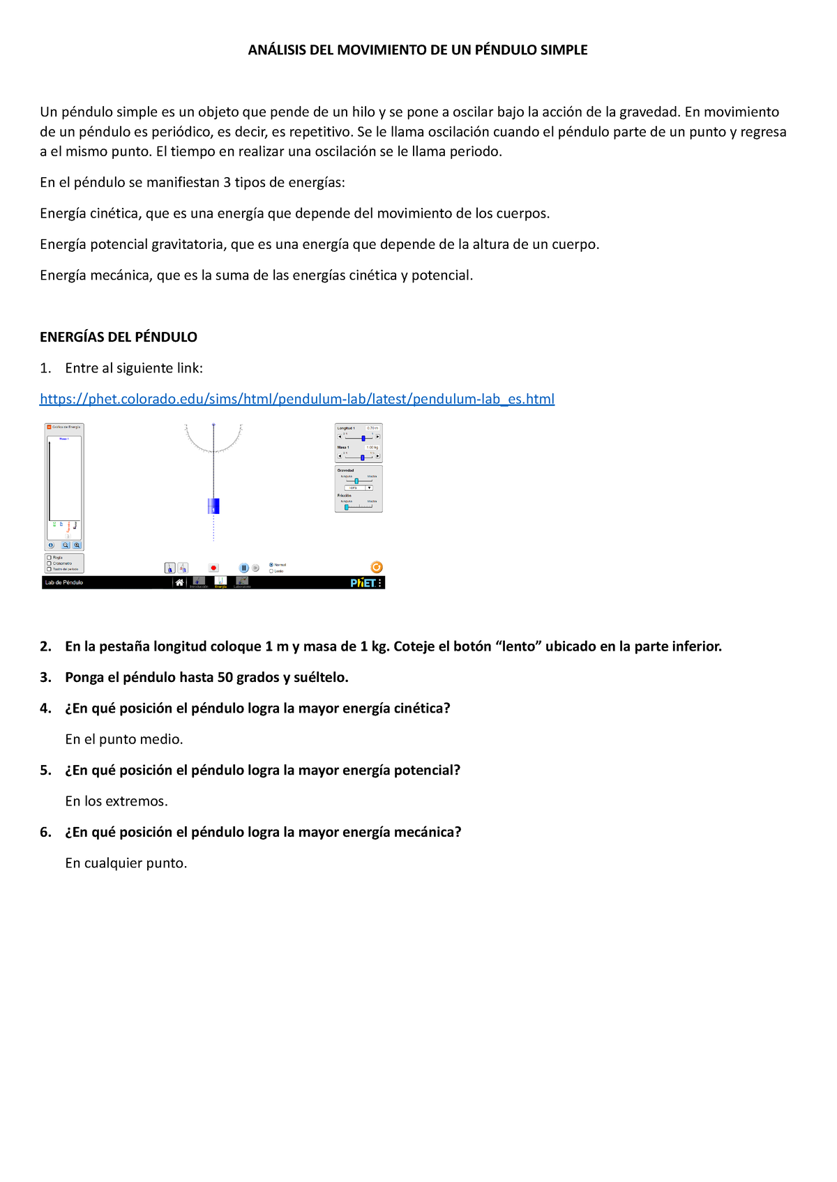 Práctica # 8 ANÁ Lisis DEL Movimiento DE UN PÉ Ndulo Simple - ANÁLISIS ...