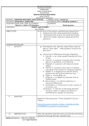 Matatag-DLL - Matatag DLL Sample Format - MATATAG K To 10 Curriculum ...