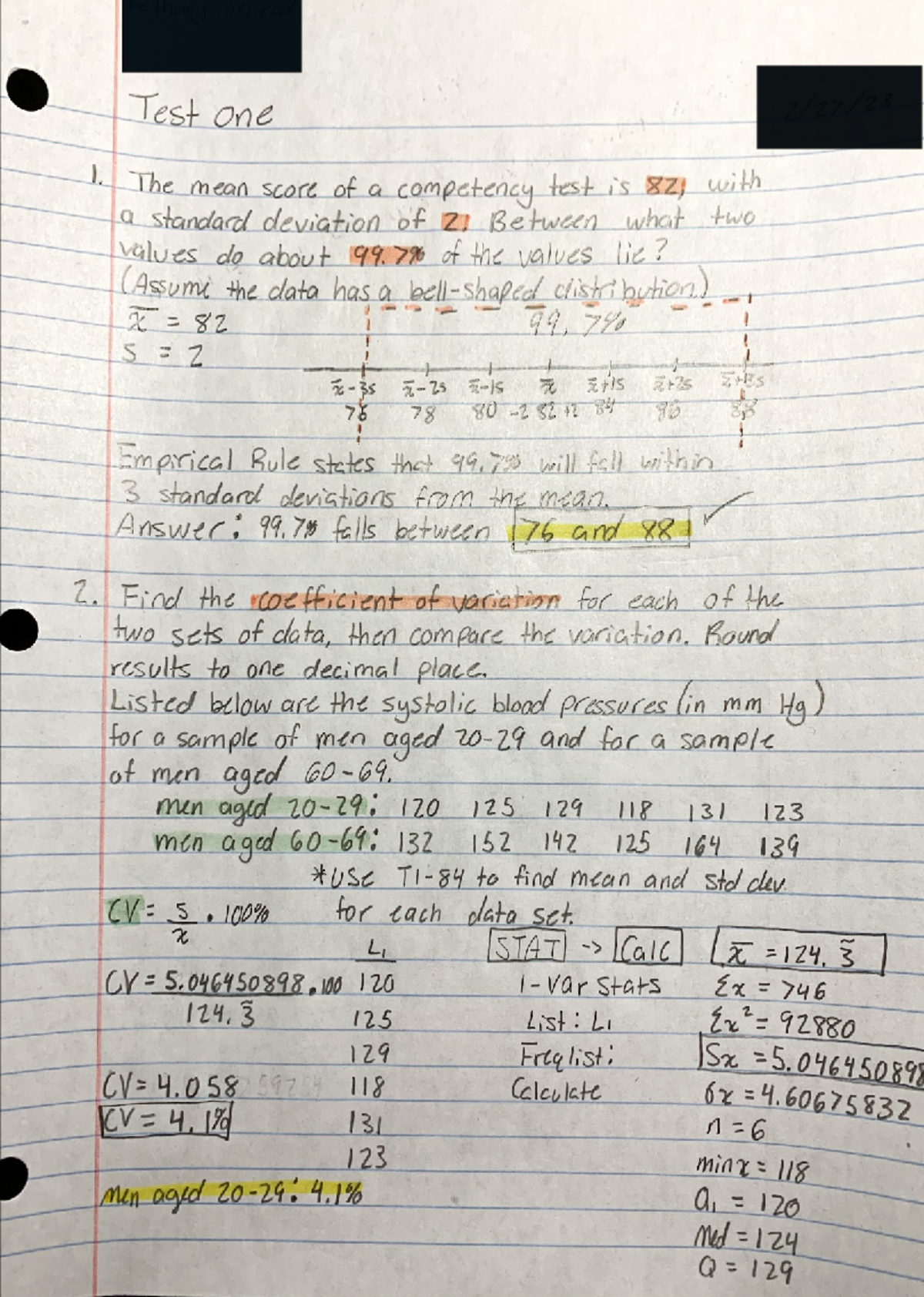 Good Work Example for Test One - MATH 160 - Studocu