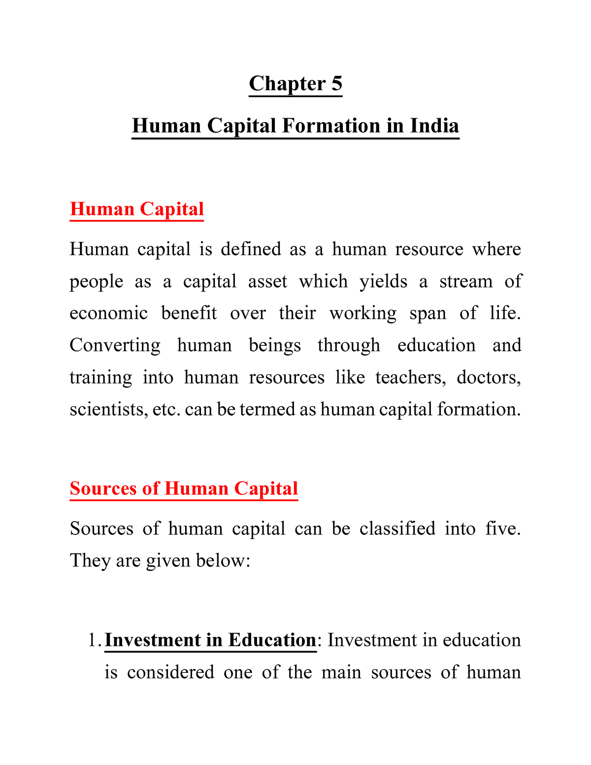 case study on human capital formation in india