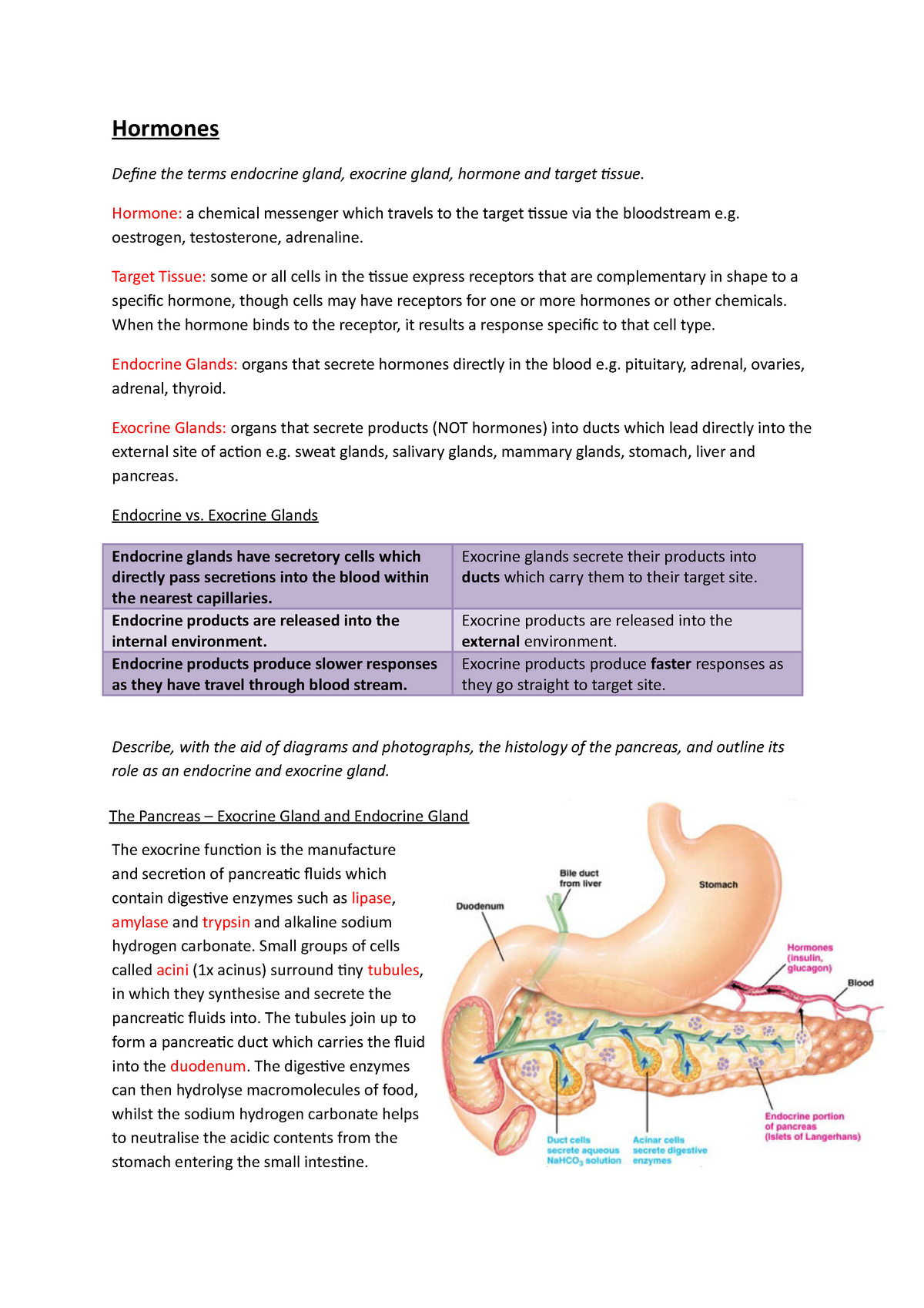 Hormones Hormones Define The Terms Endocrine Gland Exocrine Gland Hormone And Target Tissue Studocu