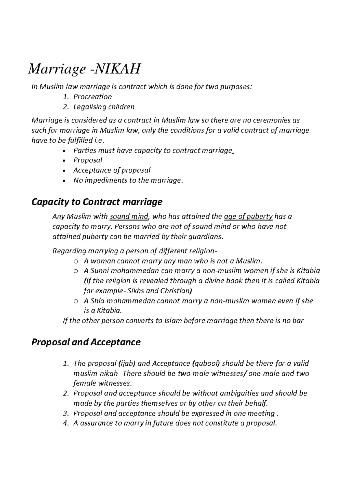 4 Marriage - NOTE OF IPC - 1 Marriage -NIKAH In Muslim law marriage is ...