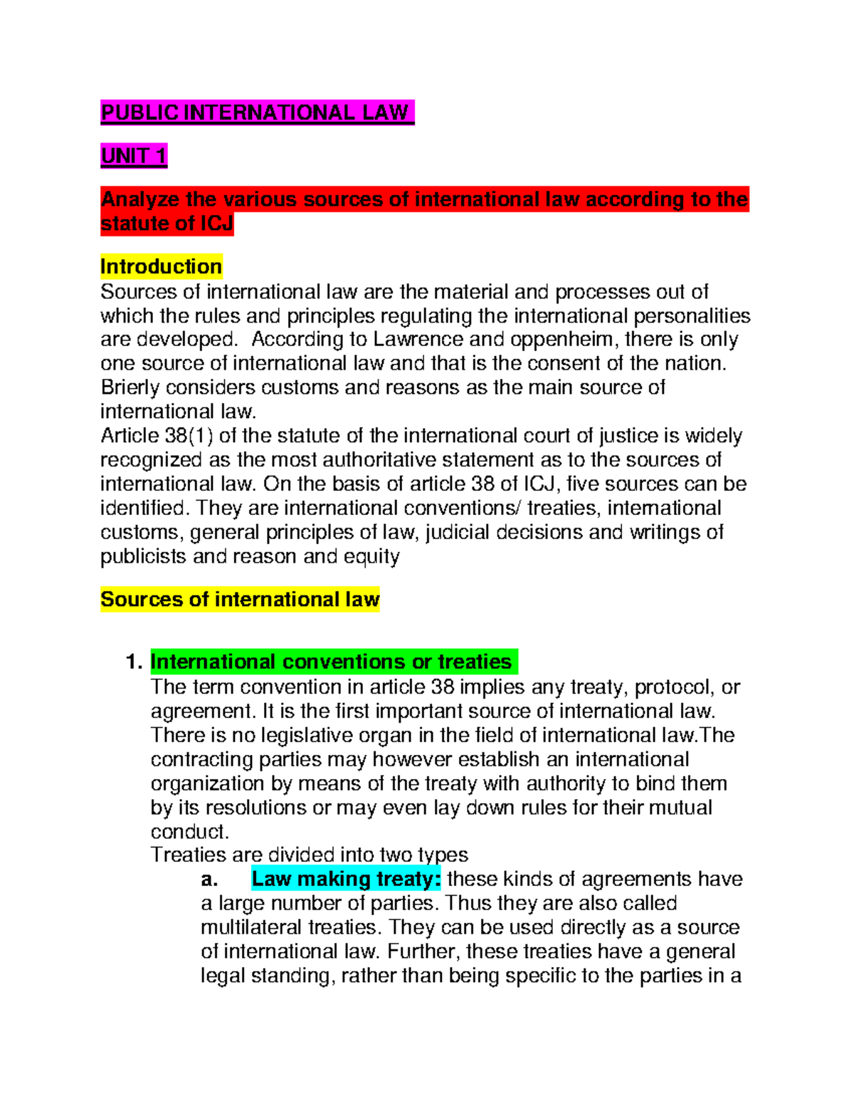 Public International LAW - PUBLIC INTERNATIONAL LAW UNIT 1 Analyze the ...